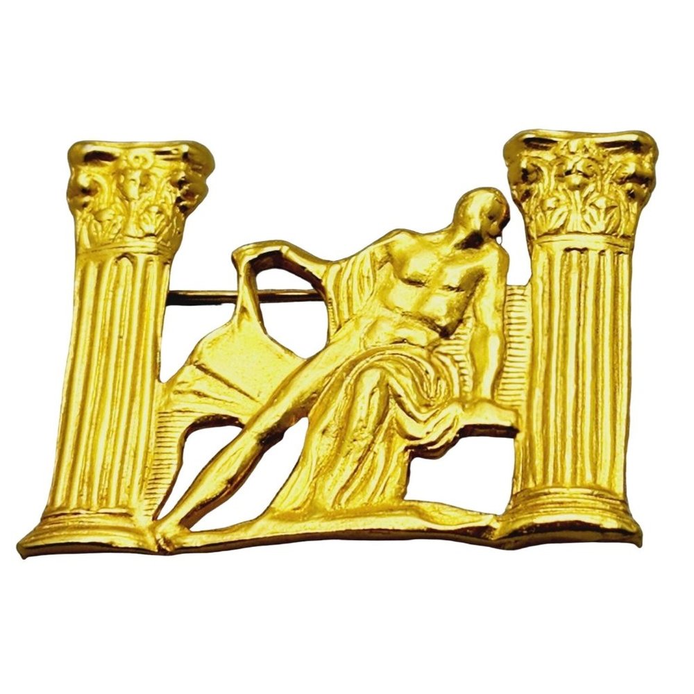 Vintage Signed Rare Jaded Roman Column Brooch (A1026)